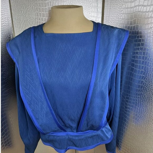 Vintage 1980s Cobalt Blue Wrap Blouse Size Small - Picture 1 of 5